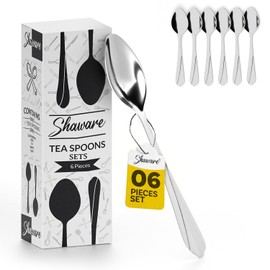 Shaware Teaspoons Set of 6 - Size of 140mm x 32mm x 2mm - Stainless Steel & Dishwasher Safe Tea Spoons 6 for Deserts, Tea, Coffee at Homes, Restaurants and Parties