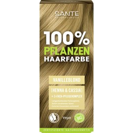 SANTE Naturkosmetik 100% Pflanzenhaarfarbe Pulver 01 Vanilleblond, vegane Haar-Coloration mit Henna & Cassia, langanhaltendes Blond, natürliche Grauabdeckung & Glanz, mit 3-Fach Pflegekomplex, 100g