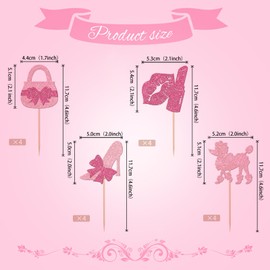 Glitter Pink Princess Cupcake Toppers Girl Cupcake Picks for Girl Princess Theme Bridal Shower Wedding Birthday Party Supplies (30PCS Pattern 2)