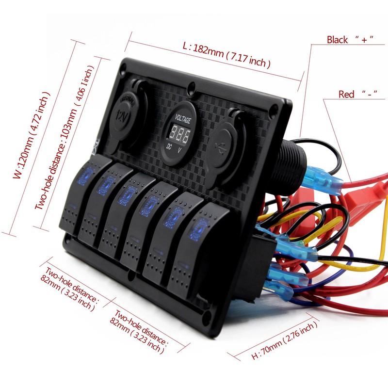 FXC Waterproof Marine Boat Rocker Switch Panel 6 Gang with