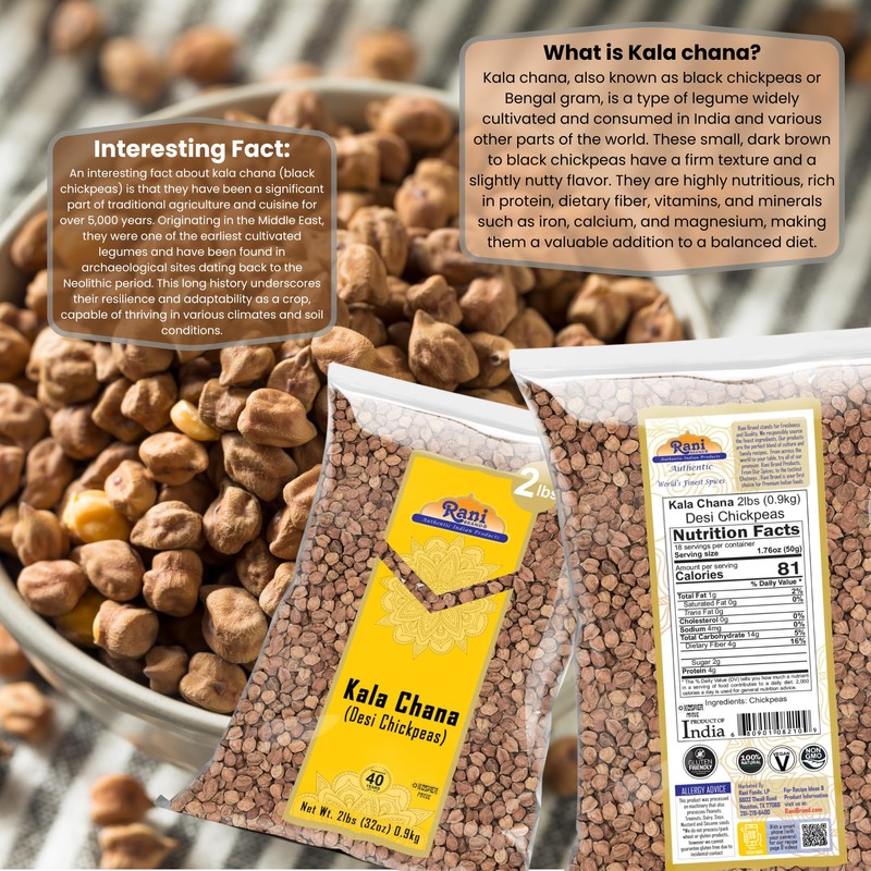 Rani Kala Chana (Desi Chickpeas Chana with skin) 32oz (2lbs)