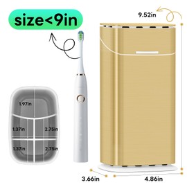 Toothbrush Holders with Cover - Electric Toothbrush Length Less Than 9 inches, 5 Slots Tooth Brush Holder for Bathroom, Detachable Toothpaste Holder Bathroom Organizers with Drainage, Gold