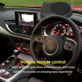 Jiawu 10 Inch 800W Slim Under Seat Powered Car Subwoofer, Built - in Car/Truck Audio Amplifier with Wiring Kit & Multi Colors Ambient Lighting, High & Low Level Input, Controller