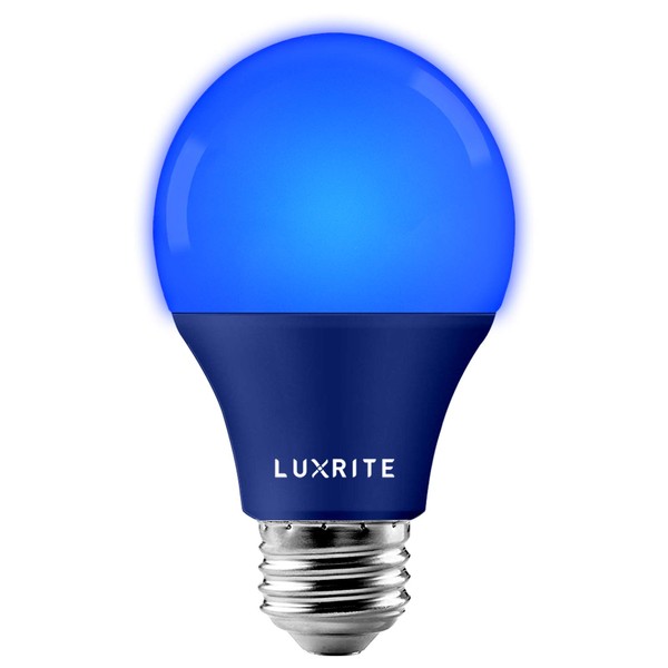LUXRITE A19 LED Blue Light Bulb, 60W Equivalent, Non-Dimmable, UL Listed, E26 Standard Base, Indoor Outdoor, Porch, Christmas, Decoration, Party, Holiday, Event, Home Lighting