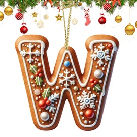 26 Gingerbread Alphabet Letter Ornaments, Christmas Letters Ornaments A to Z, Ornament Letters Decorative Hanging Xmas Alphabet Letters for Christmas Tree DIY Craft Christmas Ornaments (W)