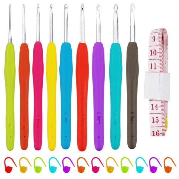 9-piece crochet hook set, crochet hook, with ergonomic soft grip