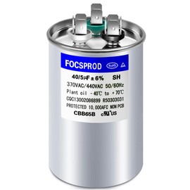40+5 uF 40/5 MFD ±6% 370V/440V CBB65 AC Capacitor, Dual Run Round Capacitor Replacement, 40 5 uF 440 Volt HVAC for AC Unit Fan Motor Start or Heat Pump or Condenser Straight Cool (Short)