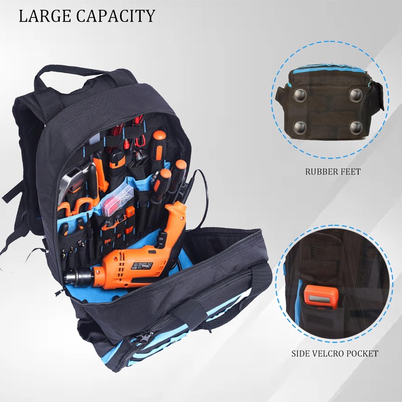 Tool-Backpack with Pockets - Heavy-Duty Multi-use Tools Backpack Blue