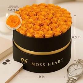 Moss Heart 50 Preserved Roses, Petite Forever Flowers for Delivery in Designer Round-Shaped Box, Long-Lasting Buds, Gifts for Women, Eternal Rose Bouquet for Anniversary or Girlfriend’s Birthday