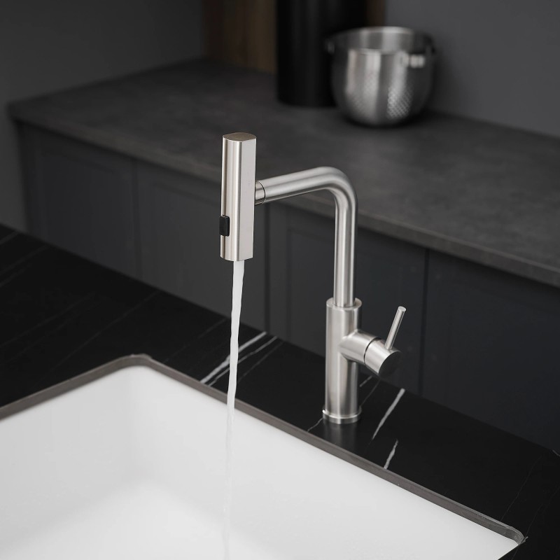Modern Stainless Steel Single Handle Pull Out Kitchen Sink Faucet