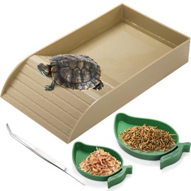 Hacaroa 4 Pcs Tortoise Water Dish with Ramp and Basking Platform, Mango Reptile Food Dish Turtle Water Bowl, Reptile Bathing Pool Amphibians Habitat Accessories for Lizard, Box Turtle, Horned Frog