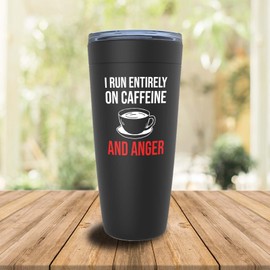 sarcasm Black Edition Viking Tumbler 20oz - I run entirely on caffeine - Adult Humor Kidding Gag Pun Sassy Sarcastic Joke Laugh for Colleagues Humorous Hilarious Snarky