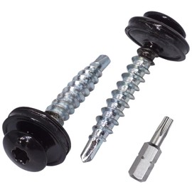 SKIR'CO Pack of 150 Metal Roofing Screws 4.8 x 35 mm Painted Self-Drilling Screws with EPDM Washers, Torx Head (Deep Black RAL 9005)