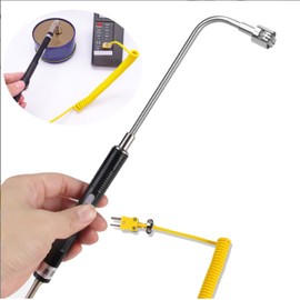 Type K Thermocouple Surface Thermocouple Probe Steel Temperature Sensor with Insulated Handle for Temperature Testing (Thermocouple with Curved Shaft Surface)