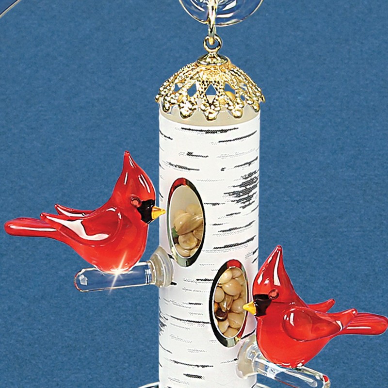 Handcrafted Glass Baron Cardinal's Delight Feeder 5 Inches Tall