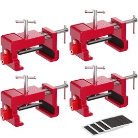 Cabinet Clamps, Cabinet Installation Cabinetry Clamps Face Frame Clamps Tools with Two Side Screws and Alignment Plate, 4 Pack, Red