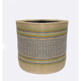 Jute Planter Basket Woven Basket for 8" Flower Pot Floor Indoor Planters, 10” x 10” Storage Organizer Basket Rustic Home Decor, Boho Storage Earth-Friendly Planter (10x10 Inches, Green Blue Strip 25)
