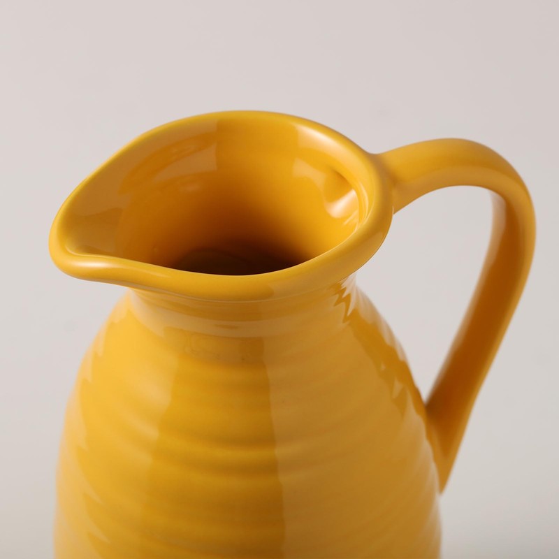 hjn Farmhouse Pitcher Vase for Flowers- Ceramic Pitcher Vase White