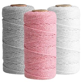 3 Rolls 2 mm x 100 m Cotton Macrame Cord Rope