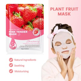 Kaely 12 Pack Strawberry Sheet Masks, Spa Party Face Masks for Kids Teens Women Men Skincare Set, Girls Night Facial Masks Skin Care, Moisturize Soothe for All Skin Types, Christmas Gifts, Set04