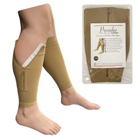 Presadee Shin Premium 20-30 mmHg Firm Compression Leg Calf Sleeve with Zipper (Beige, L/XL)