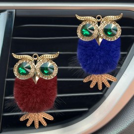 2PCS Bling Crystal Owl Car Dashboard Air Vent Trim Clips - Rhinestone Cute Owl Perfume Clip Car Diffuser Air Freshener Vent Clip Charms - Auto Interior Decorative Clips for Women (Blue/Burgundy)