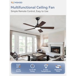 ZMISHIBO 44" Ceiling Fans with Lights, Black Modern Ceiling Fan with Remote, Farmhouse Indoor Ceiling Fan with Dual Finish Blades, Quiet & Strong Motor, Bright LED Light.