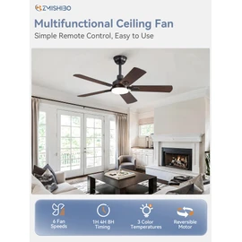 ZMISHIBO 44" Ceiling Fans with Lights, Black Modern Ceiling Fan with Remote, Farmhouse Indoor Ceiling Fan with Dual Finish Blades, Quiet & Strong Motor, Bright LED Light.