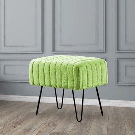 Home Soft Things Super Mink Faux Fur Green Ottoman Bench, 19" x 13" x 17" H, Nile Green, Living Room Foot Rest Stool Entryway Makeup Bench End of Bed Bedroom Home Decor Chair for Sitting