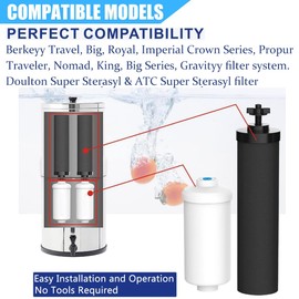 Water Filter Replacement Charcoal Compatible with Berkey® BB9-2® Gravity Filter System, 4 Pack Black Purification Elements Filters Fit Kingg, Big Series Water Filters Replacement