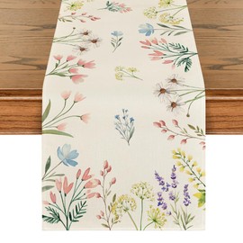 Artoid Mode Floral Leaves Spring Table Runner, Seasonal Flowers Summer Kitchen Dining Table Decoration for Home Party 40x140 cm