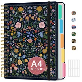 Taja Spiral Notebooks for Work 5 Subject Notebook with Removable Dividers