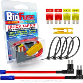 BioFuse 12 AWG Micro2 APT ATR Quick TAP KIT: 2 Add-A-Circuit Car Fuse Tap Adapters, 2 Each (10A 20A) Micro 2 Blade Fuses, 4 Zip Ties + Fuse Puller