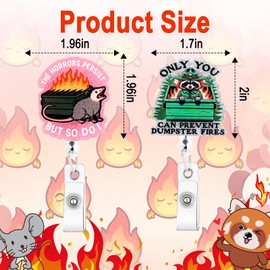 NINATY 2Pcs Funny Badge Reel Retractable Opossum Raccoon Dumpster Fire Badge Reels with Alligator Clip Cute ID Card Holder Humor Badges Accessories for Worker Doctor Teacher Nurse Gifts