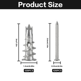 60 Set/120pcs Self Drilling Heavy Duty Plasterboard Fixings,Metal Cavity Plaster Board Wall Fixings for Plasterboard Wall Plugs and Screws,Drywall Screws Anchors for Wall Hangings(M12.5x31, M3.5x35)