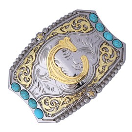 Btilasif Western Belt Buckle Cowboy Rodeo Initial Letters ABCDEFG to Z Turquoise Belt Buckle for Men Women (C)