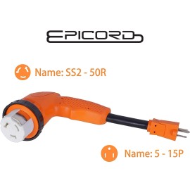 epicord 15 Amp Male to 50 Amp Female RV Power Adapter Cord With Twist Lock USA