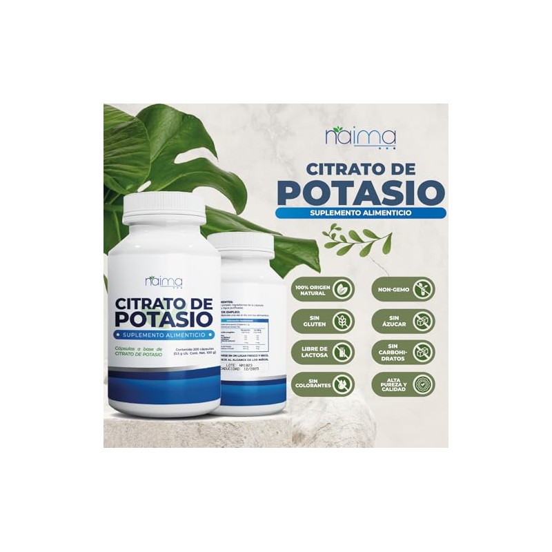 NAIMA Citrato de Potasio 200 Cápsulas | Suplemento Alimenticio |
