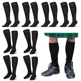 Cozypower 8 Pairs Scottish Kilt Hose for Men Ribbed Kilt Socks Scottish Black Knee High Socks Breathable Kilt Tube Scottish Accessories for St. Patrick's Day Party Favor, Size L