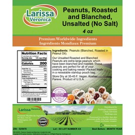 Peanuts, Roasted and Blanched, Unsalted (No Salt) (4 oz, ZIN: 525978) - 2 Pack
