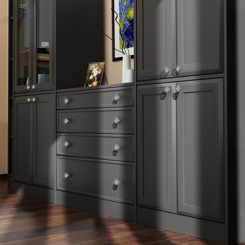 CEYMIO Crystal Brass Kitchen Cabinet Drawer Knobs Hexagon Brushed Nickel