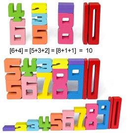 Goujfol Wooden Number Building Blocks, Montessori Number Toy, Wooden Number Blocks, Plug-In Cube Math, Sensory Number Blocks, Calculating Learning Toy for Children from 3 Years