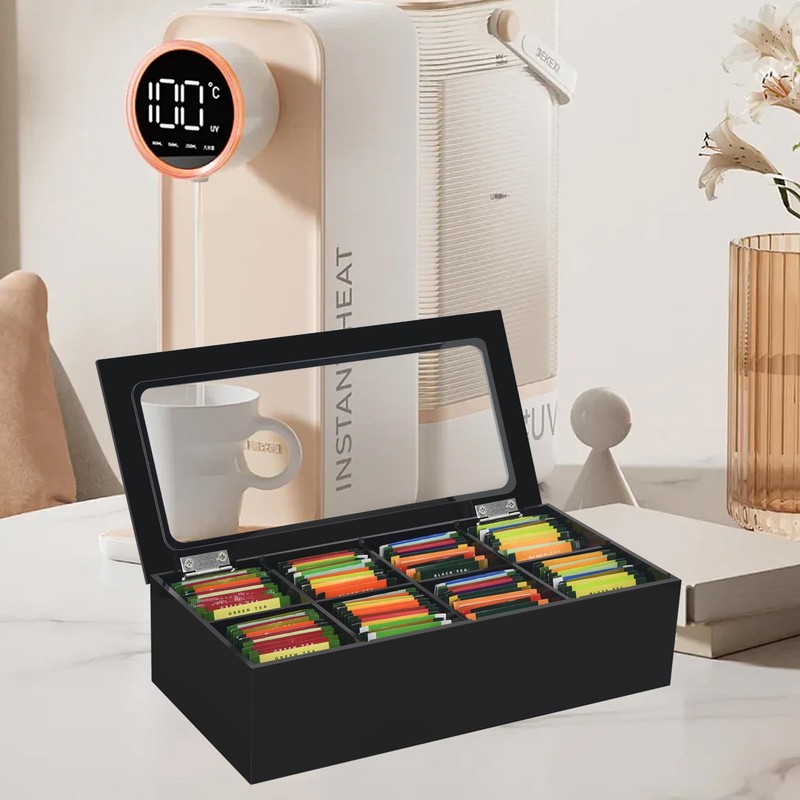 Tasybox Tea Bag Organizer, Acrylic Tea Box with Lid, Tea