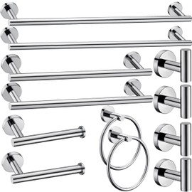 12 Pieces Polished Chrome Bathroom Hardware Accessories Set Hand Towel Ring 16&23.6 inch Round Towel Bar Toilet Paper Holder Towel Hooks 4 Pieces SUS 304 Stainless Steel,Heavy Duty,Wall Mounted