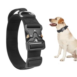 SEVENPENCE Tactical Dog Collar Adjustable Heavy Duty Collar Padded Nylon Dog Collar with Easy Control Handle for Medium Large Dogs (Grey, M)