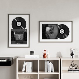 Fun Memories Vinyl Record Frame 16x25 in, Aluminum Record Frame for the Wall Display Vinyl LP Cover, Record Album Frame with HD Tempered Glass, Double Sided Mats, Coffee