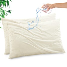 Gogreen Bamboo Rayon Waterproof Pillow Protector, Breathable Pillow Cover, Cooling Pillow Case Protector with Zipper, Super Soft Pillow Case Cover with Zipper (2 Packs, Standard 20"x26", Beige)