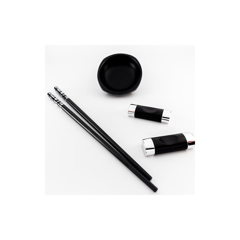 Premium Chopstick Set – 2 Ceramic Dishes, 2 Bamboo Chopsticks,