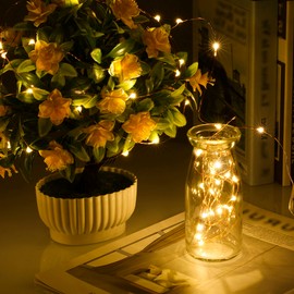 Tomshine 12m 120LEDs Solar String Light Copper Wire Fairy Lights 8 Lighting Modes IP65 Water-resistant for Patio Yard Party Decoration Warm White 2Pack