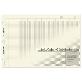 BookFactory Ledger Sheets/Large 13 Column Accounting Ledger Columnar (Thirteen Columns) Loose Leaf Paper- 18'' x 12'', 50 Pages, Loose Leaf, 3 Hole Punched (Made in USA)